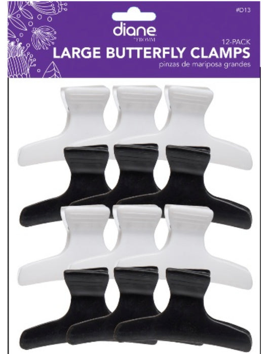LARGE BUTTERFLY CLIPS 12 PK - 6 BLACK&6 WHITE